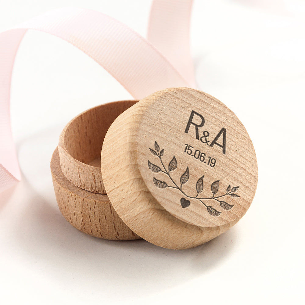 Special Date Personalised Wooden Ring Box  Wedding Ring Boxes Deeply Engraved