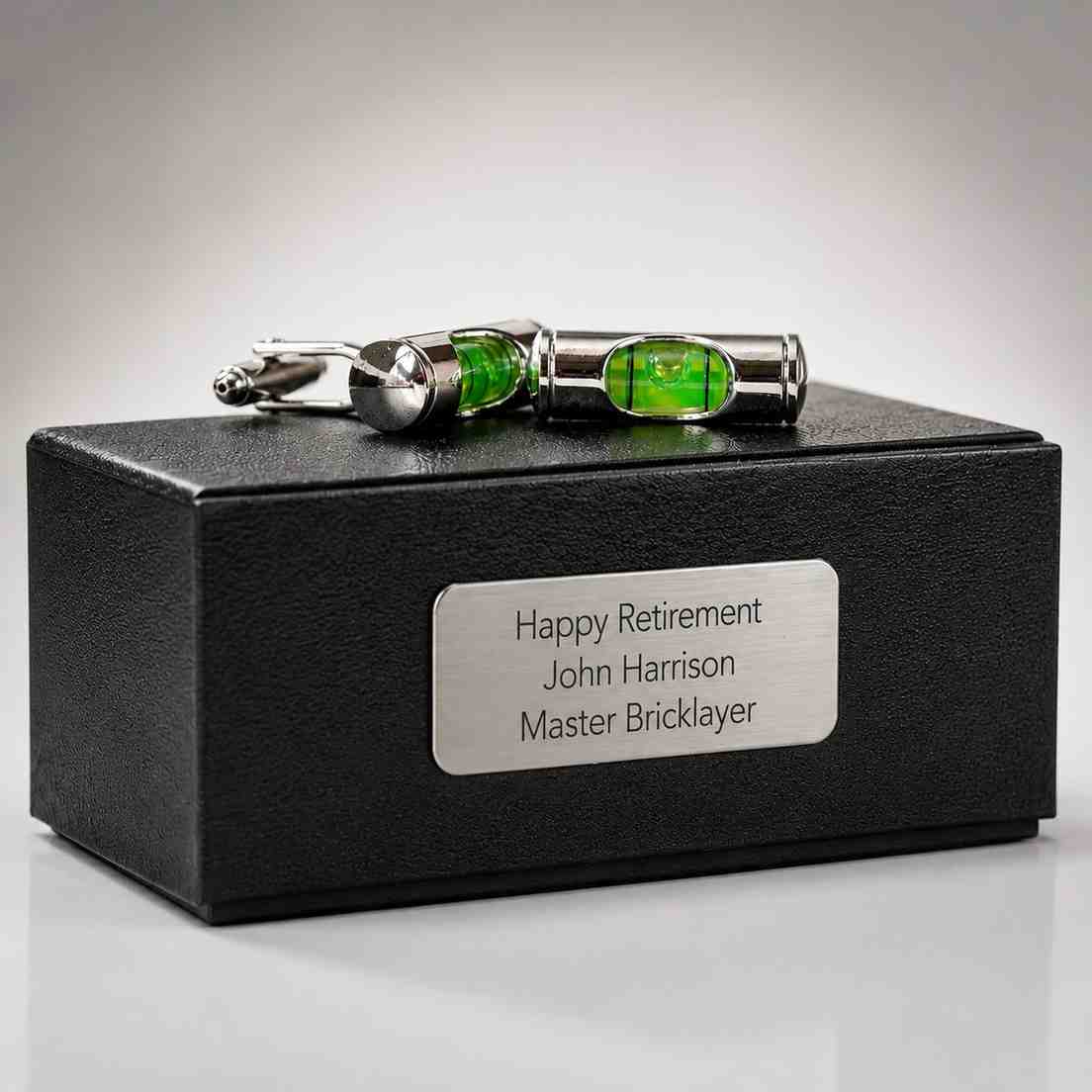 Spirit Level Cufflinks + Custom Engraved Box-Trademen-Gift