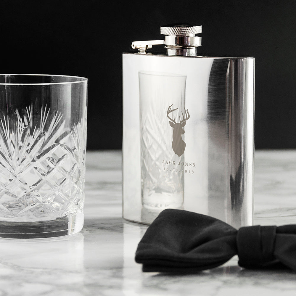 Stag 6oz Hip Flask - silver