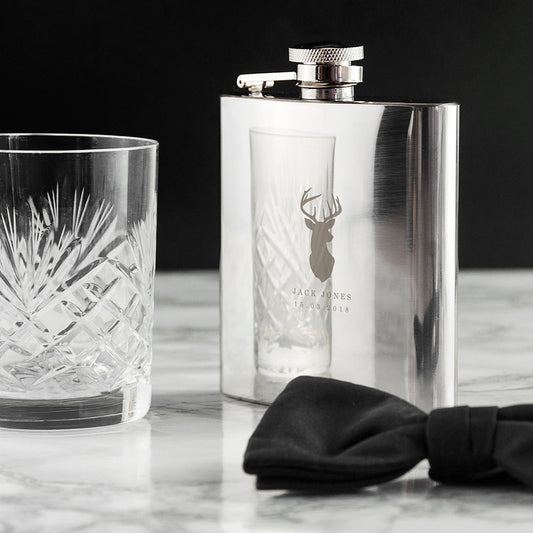 Stag 6oz Hip Flask - silver