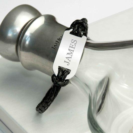 Stellan – Engraved Statement Leather Bracelet  Men's Bracelets Deeply Engraved