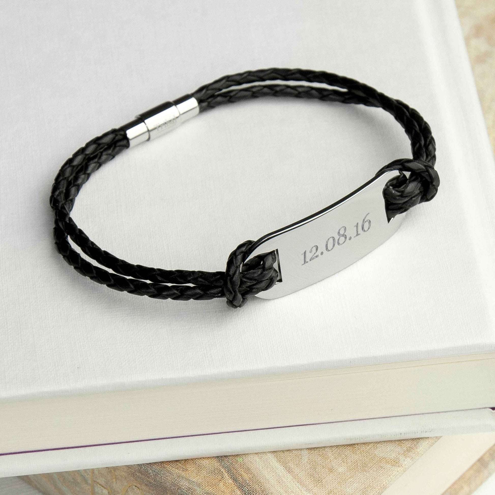 Stellan – Engraved Statement Leather Bracelet  Men's Bracelets Deeply Engraved
