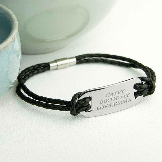 Stellan – Engraved Statement Leather Bracelet  Men's Bracelets Deeply Engraved