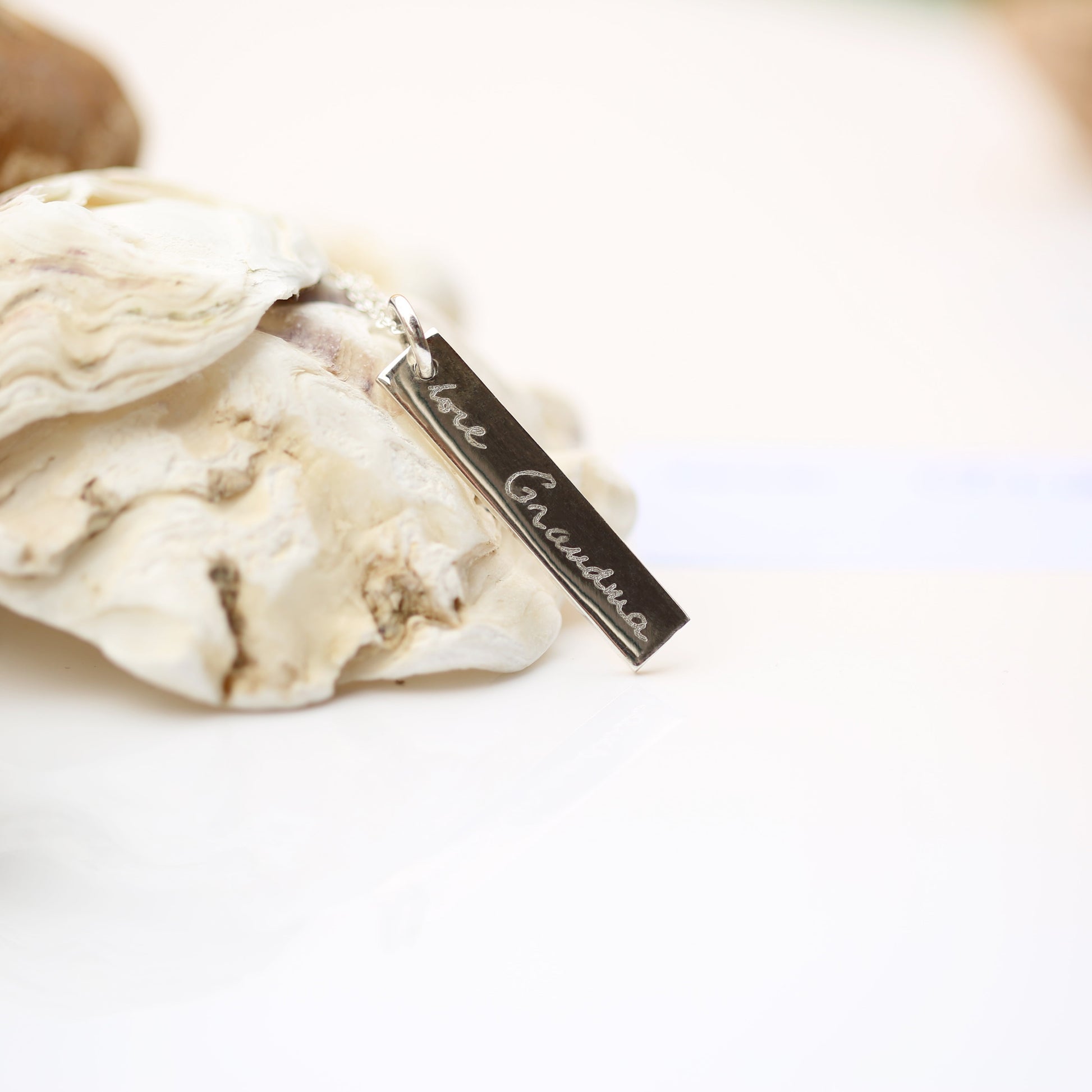 Sterling Silver Bar Necklace - Actual Handwriting  Necklaces Deeply Engraved