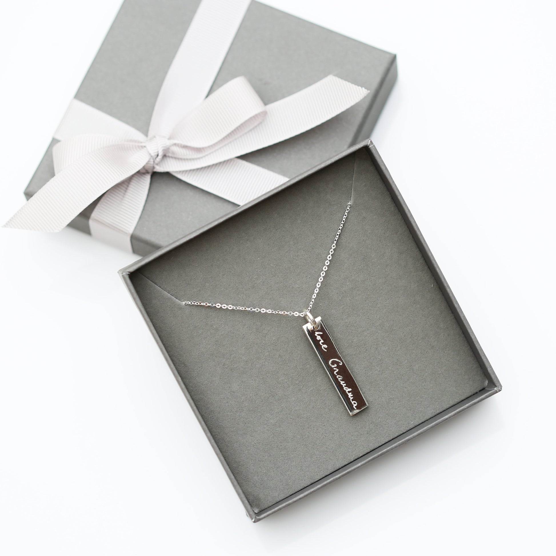Sterling Silver Bar Necklace - Actual Handwriting  Necklaces Deeply Engraved