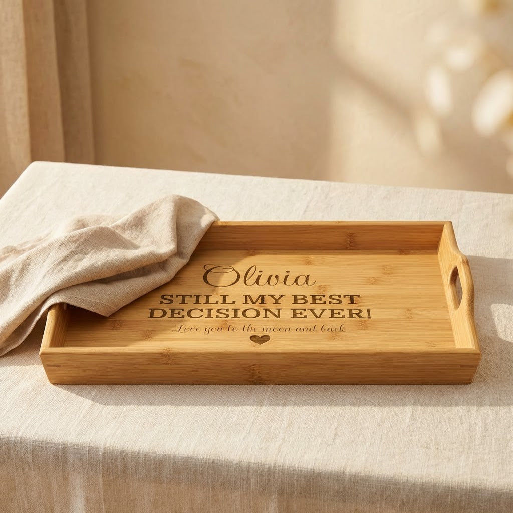 The "Best Decision" Personalized Bamboo Tray  Serving Trays Deeply Engraved