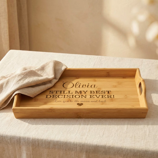 The "Best Decision" Personalized Bamboo Tray  Serving Trays Deeply Engraved