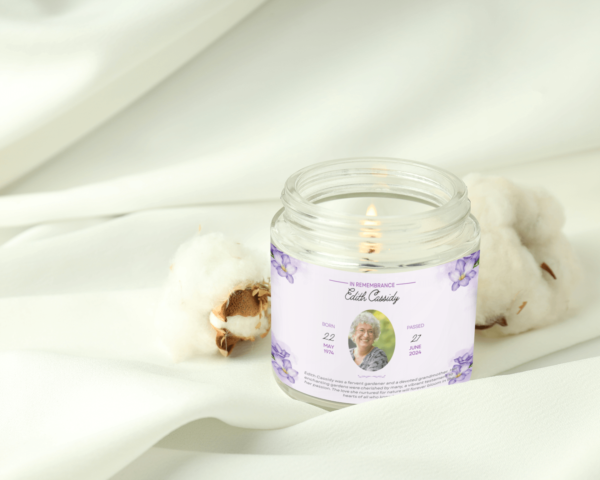 The Blooming Light: Personalized Memorial Candle  Scented Candles Deeply Engraved