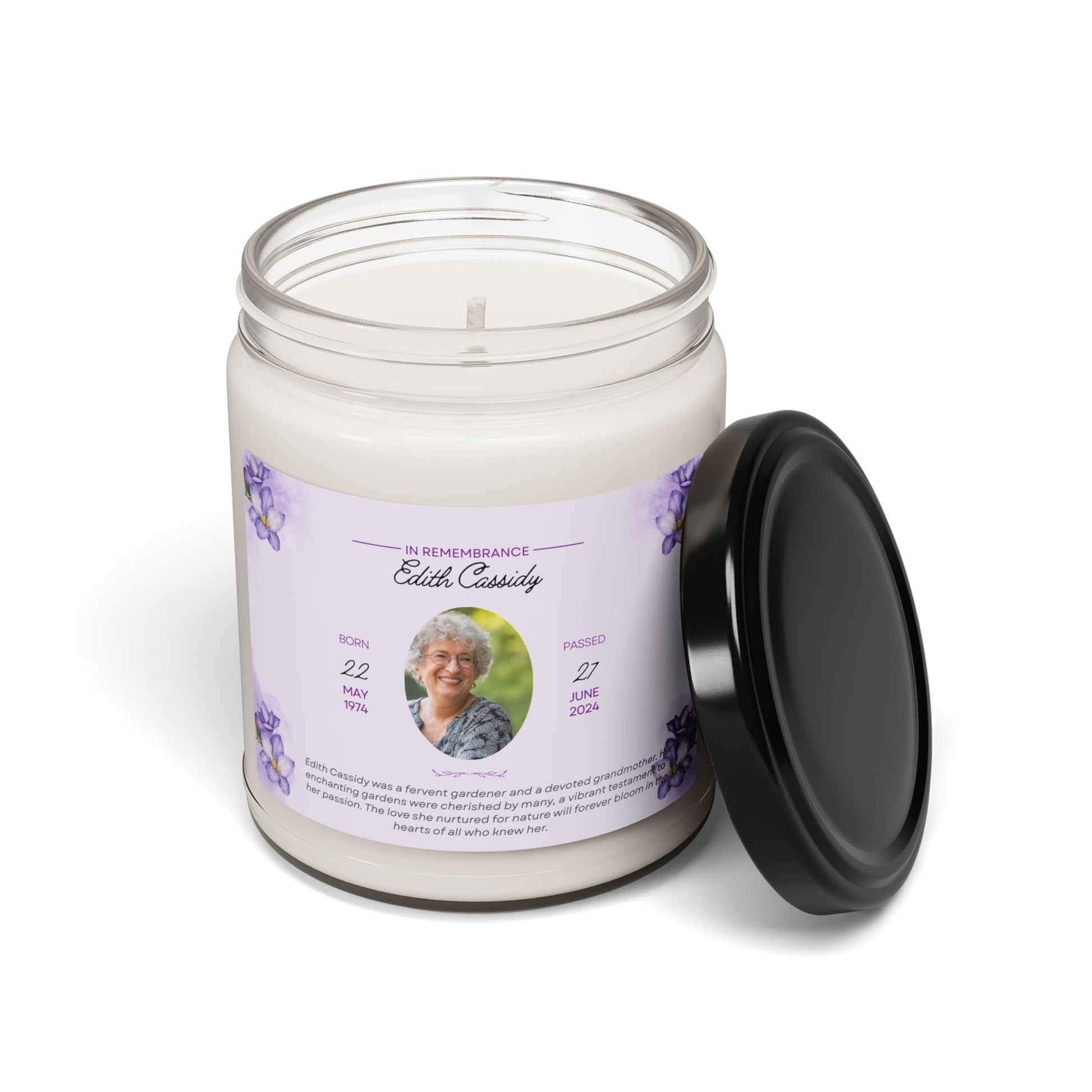 The Blooming Light: Personalized Memorial Candle  Scented Candles Deeply Engraved