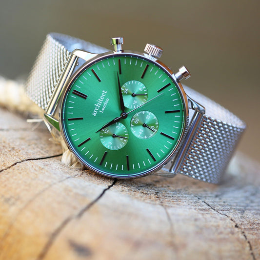 The Emerald Signature | Personalized Mesh Chronograph  Men's Watches Deeply Engraved
