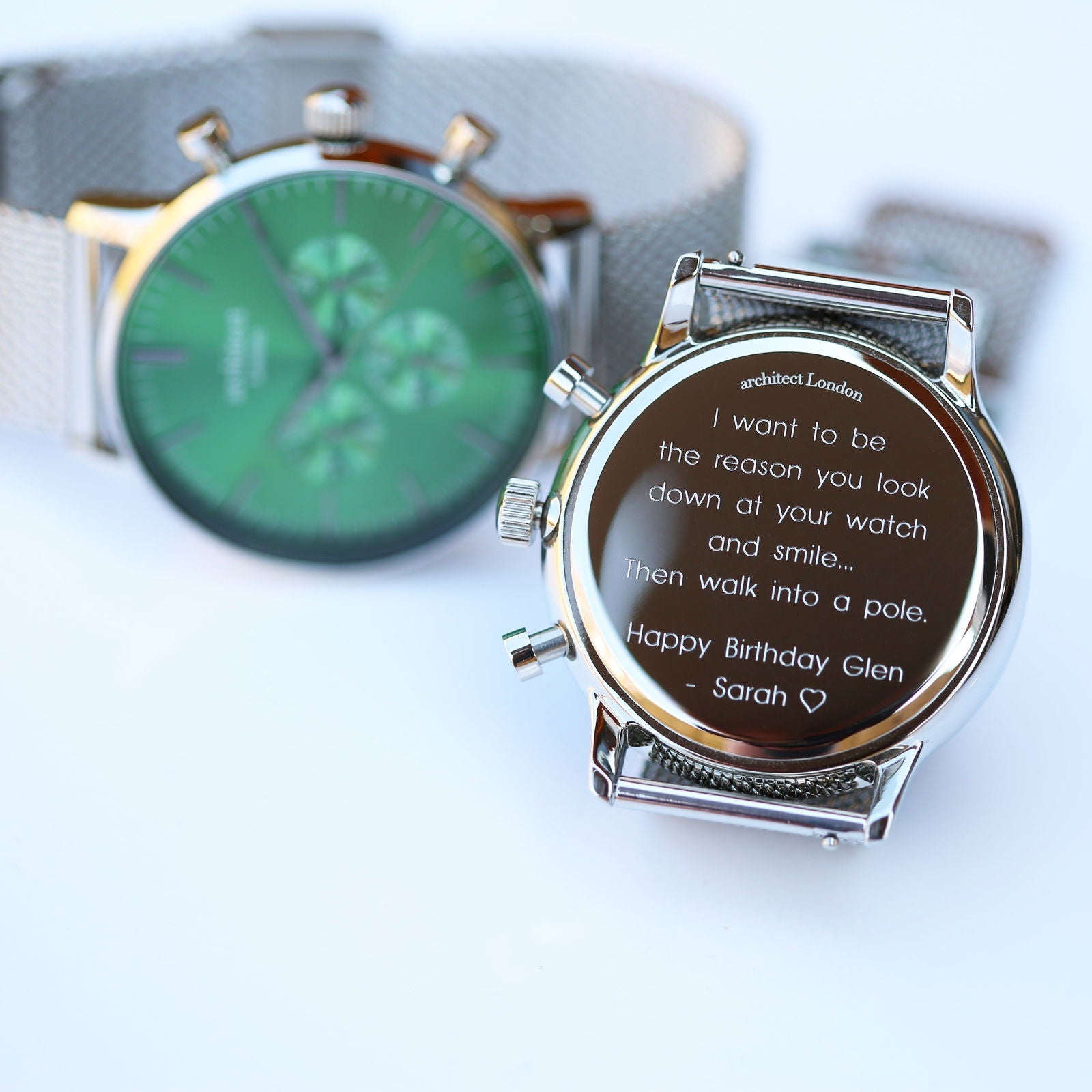 The Emerald Signature | Personalized Mesh Chronograph  Men's Watches Deeply Engraved