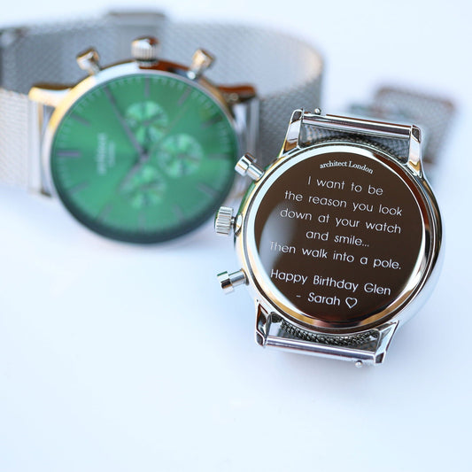 The Emerald Signature | Personalized Mesh Chronograph  Men's Watches Deeply Engraved