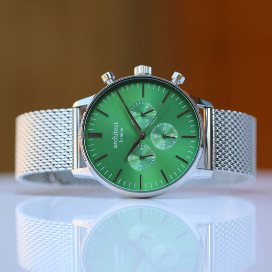 The Emerald Signature | Personalized Mesh Chronograph  Men's Watches Deeply Engraved