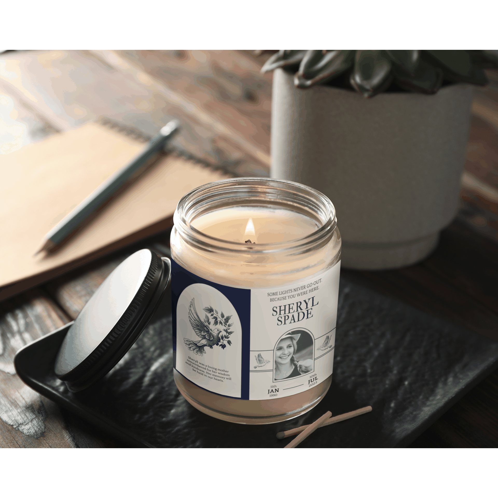 The Tribute Flame – Personalized Memorial Candle  Scented Candles Deeply Engraved