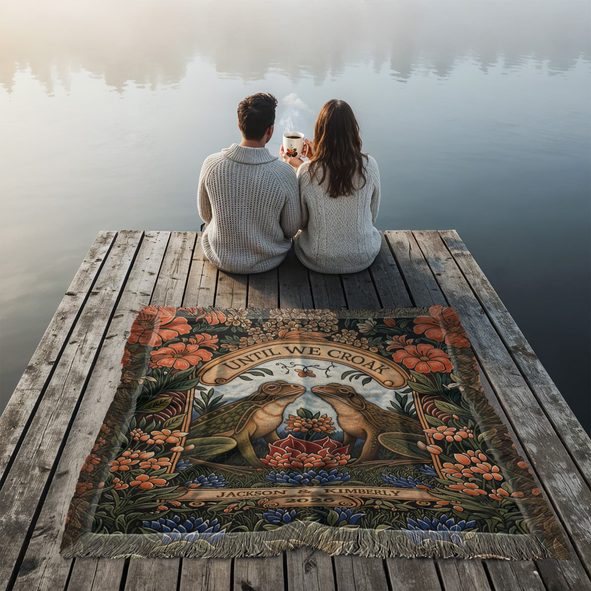“Until We Croak” Personalized Woven Blanket  Blanket Deeply Engraved