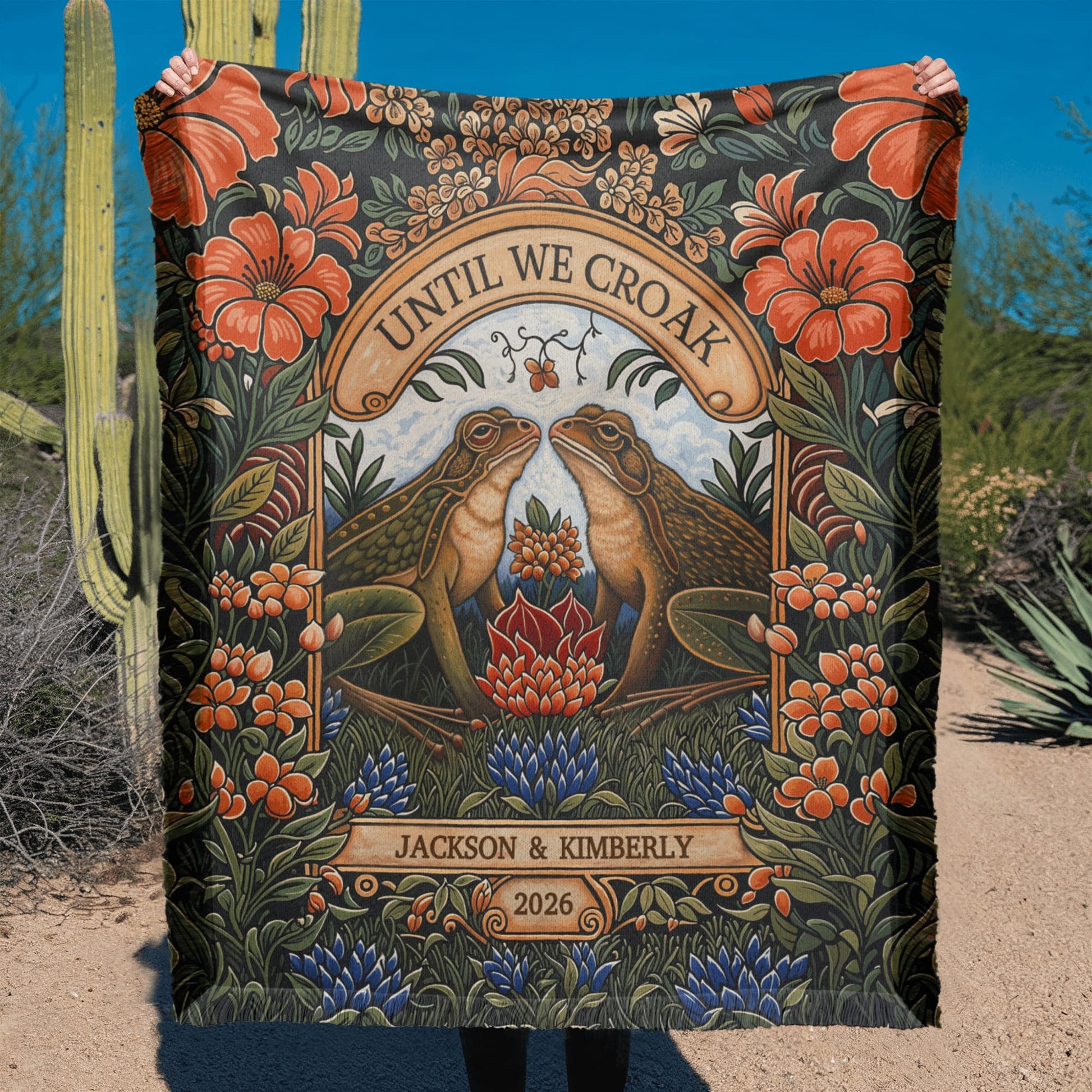 “Until We Croak” Personalized Woven Blanket  Blanket Deeply Engraved