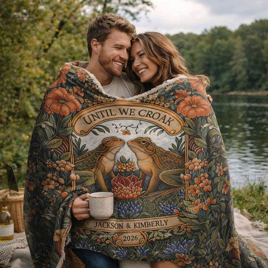 “Until We Croak” Personalized Woven Blanket  Blanket Deeply Engraved