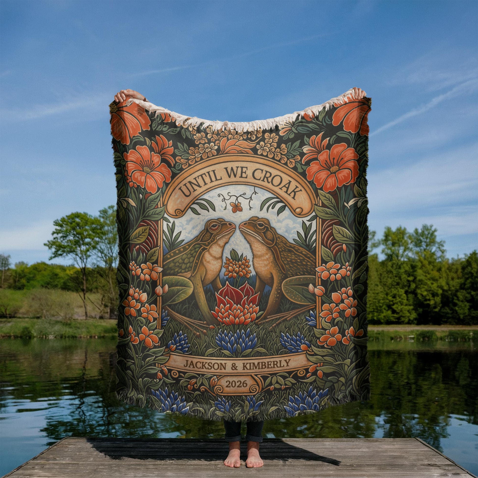 “Until We Croak” Personalized Woven Blanket  Blanket Deeply Engraved