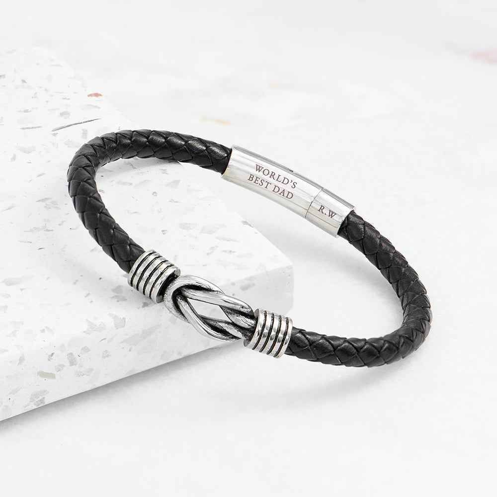 Veyron – Infinity Knot Leather Bracelet with Engraving  Men's Bracelets Deeply Engraved