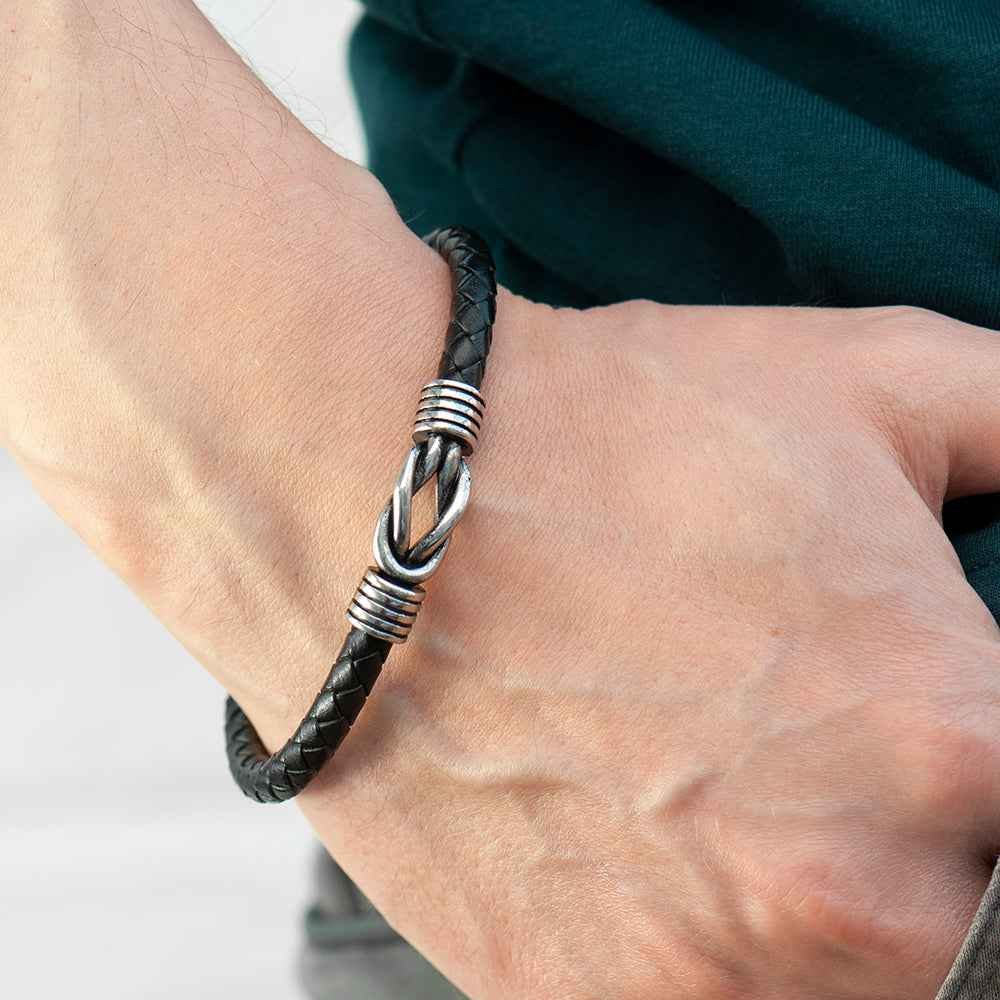 Veyron – Infinity Knot Leather Bracelet with Engraving  Men's Bracelets Deeply Engraved