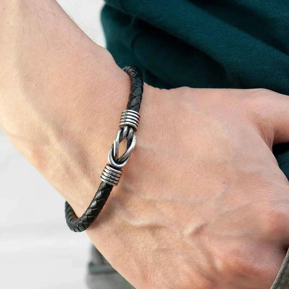 Veyron – Infinity Knot Leather Bracelet with Engraving  Men's Bracelets Deeply Engraved
