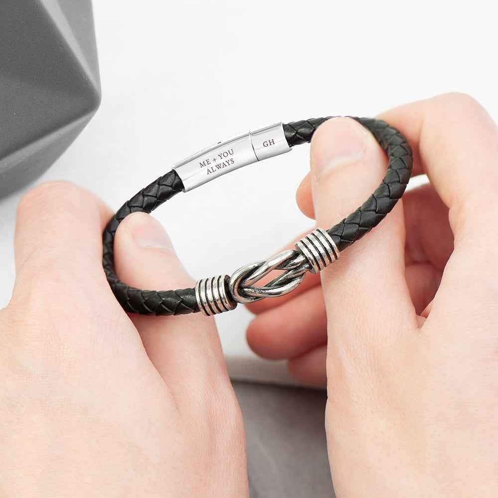 Veyron – Infinity Knot Leather Bracelet with Engraving  Men's Bracelets Deeply Engraved