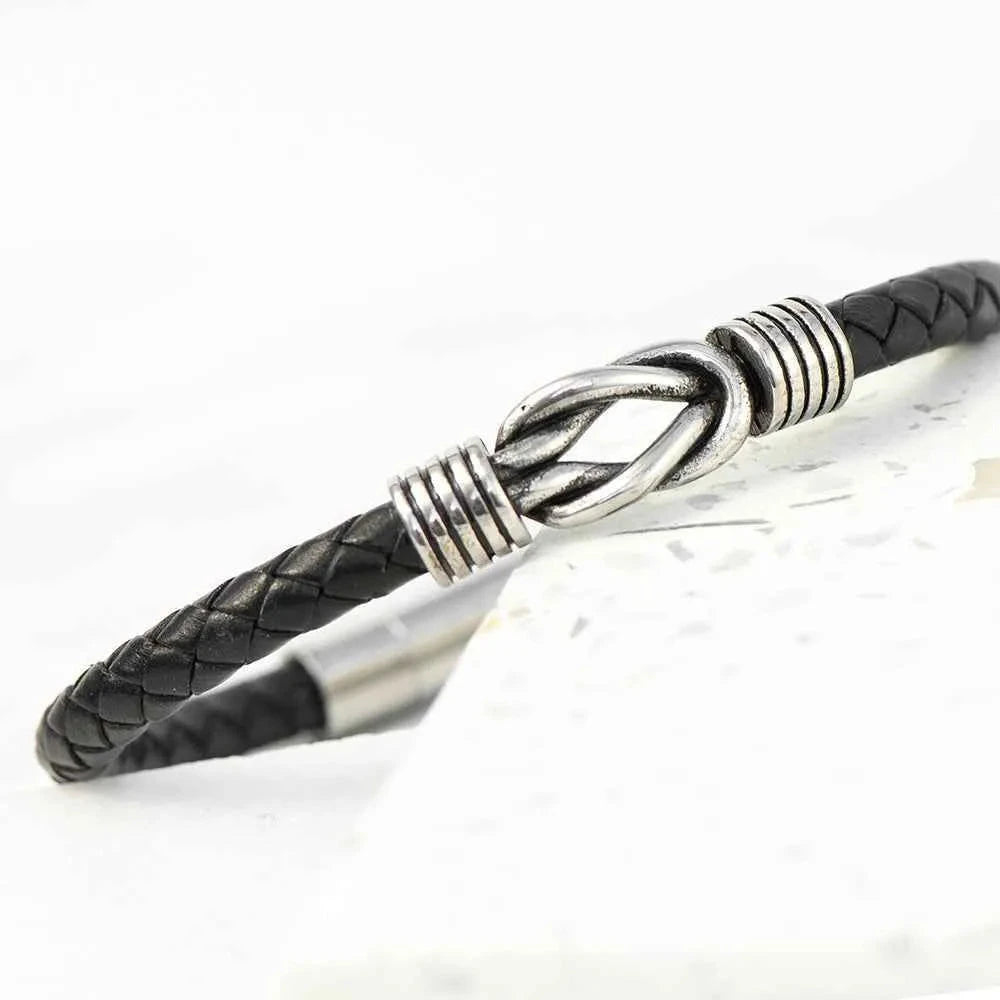 Veyron – Infinity Knot Leather Bracelet with Engraving  Men's Bracelets Deeply Engraved