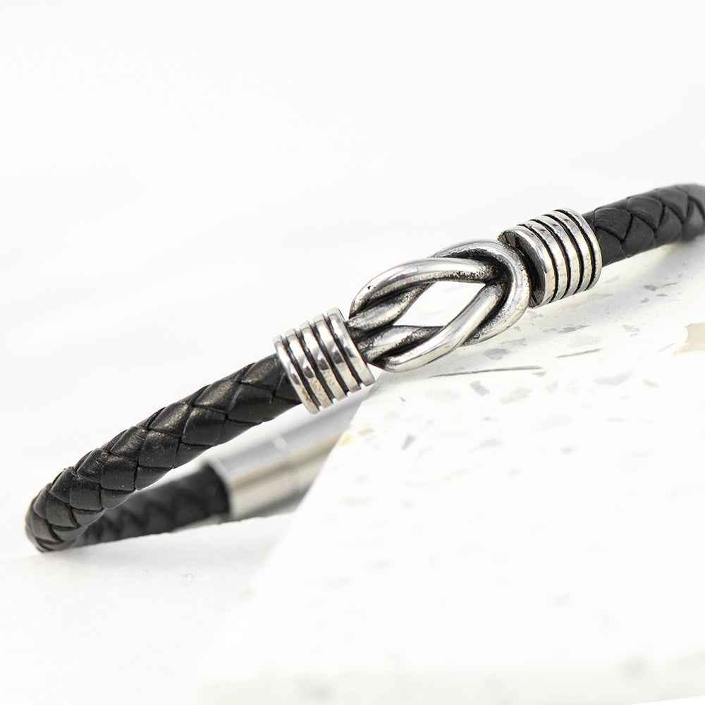Veyron – Infinity Knot Leather Bracelet with Engraving  Men's Bracelets Deeply Engraved