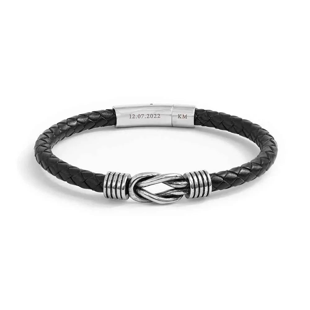 Veyron – Infinity Knot Leather Bracelet with Engraving  Men's Bracelets Deeply Engraved
