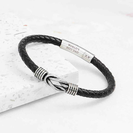 Veyron – Infinity Knot Leather Bracelet with Engraving  Men's Bracelets Deeply Engraved