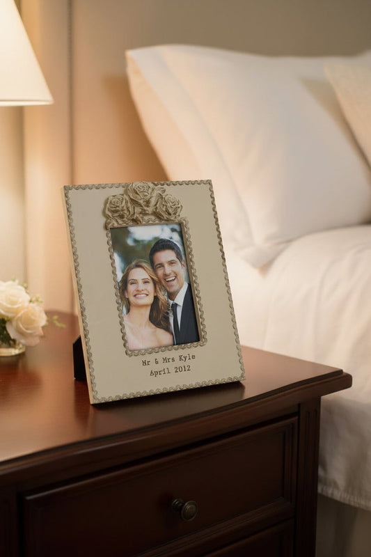 Victoria Scalloped Rose Personalized Picture Frame  Photo Frames Deeply Engraved