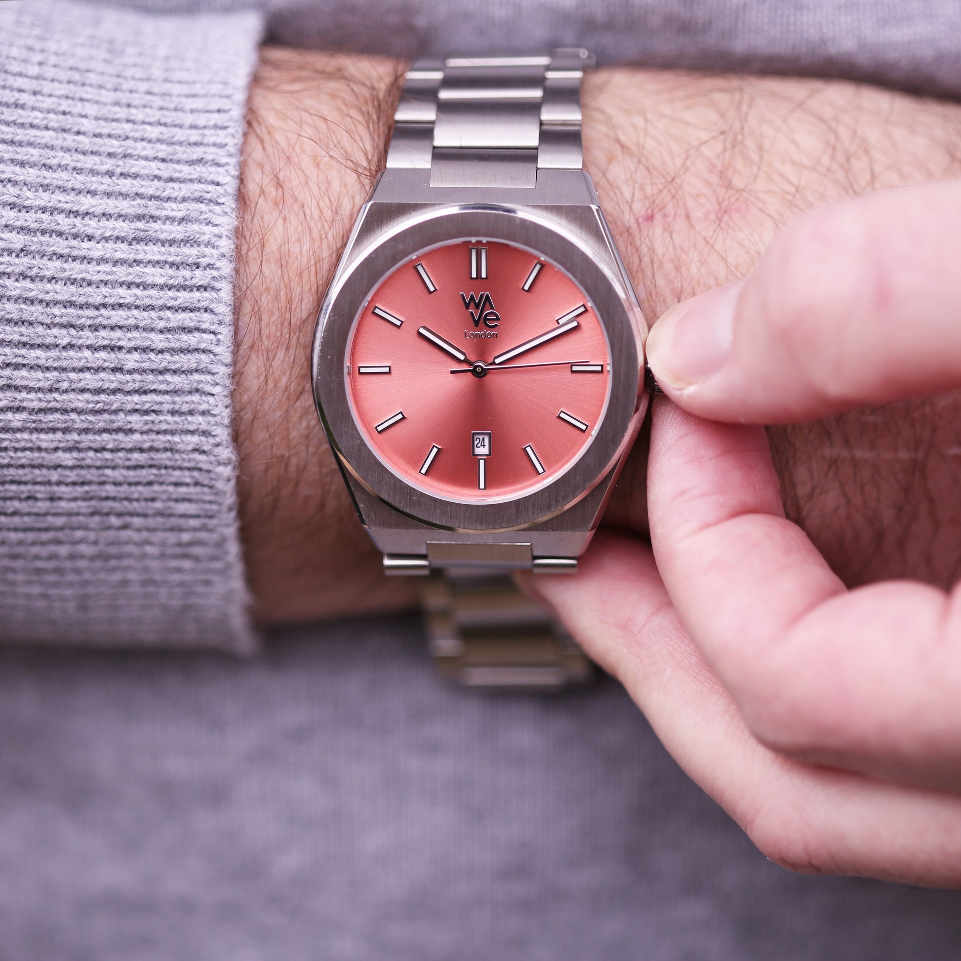 Wave Engraved Watch - Peach Breeze  Unisex Engraved Font Watches Deeply Engraved