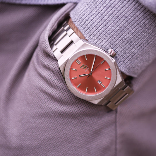 Wave Engraved Watch - Peach Breeze  Unisex Engraved Font Watches Deeply Engraved