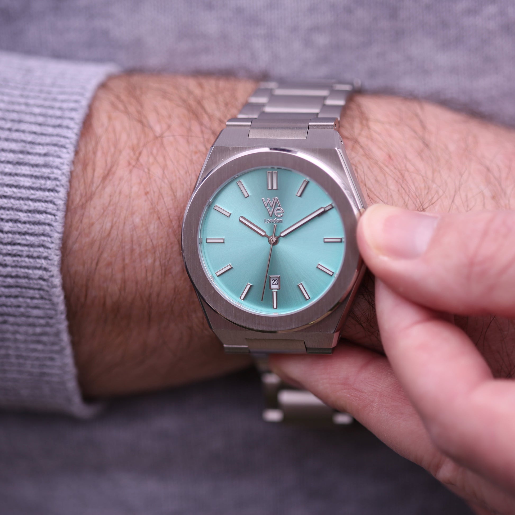 Wave Handwriting Engraved Watch - Ocean Blue  Unisex Engraved Handwriting Watches Deeply Engraved