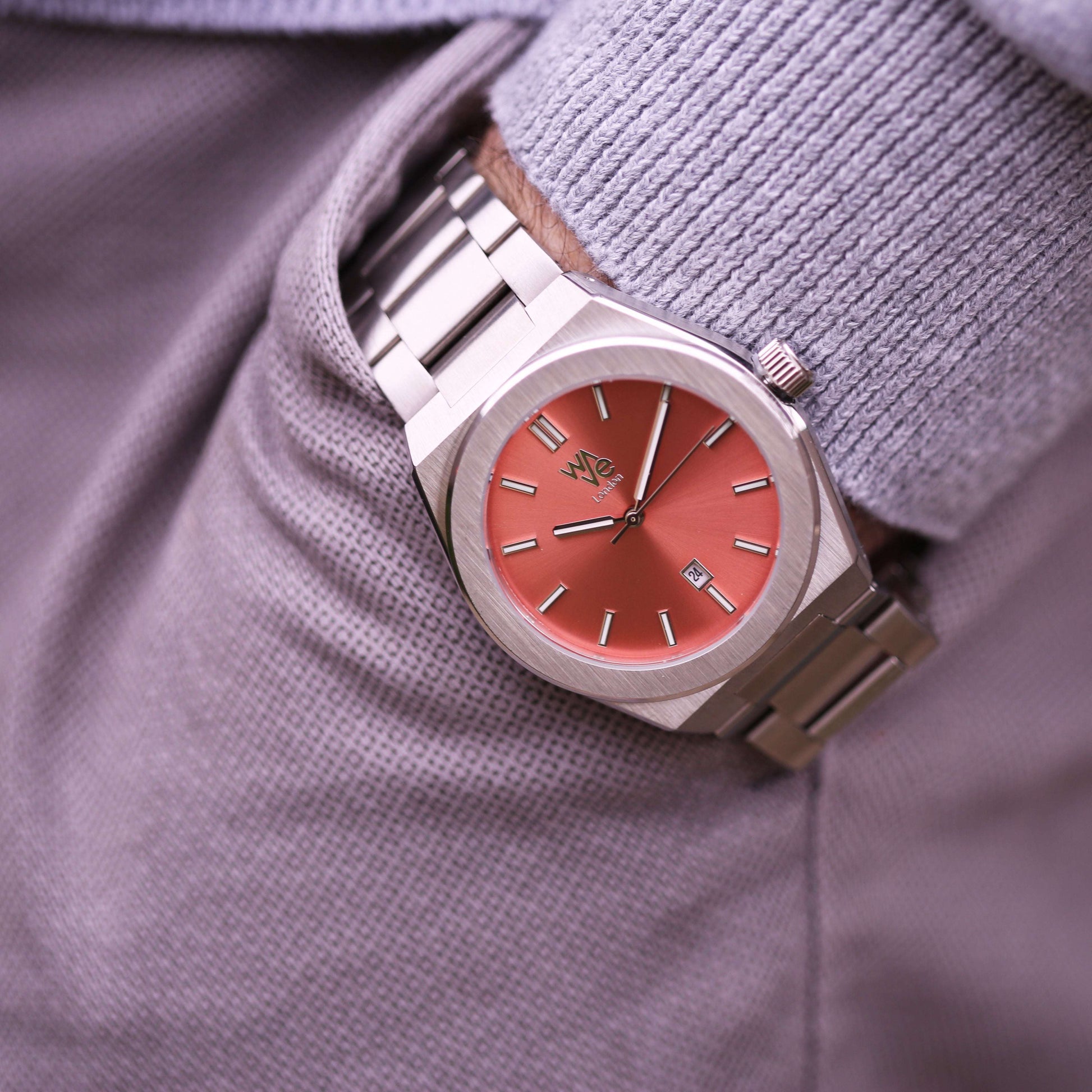 Wave Handwriting Engraved Watch - Peach Breeze  Unisex Engraved Handwriting Watches Deeply Engraved