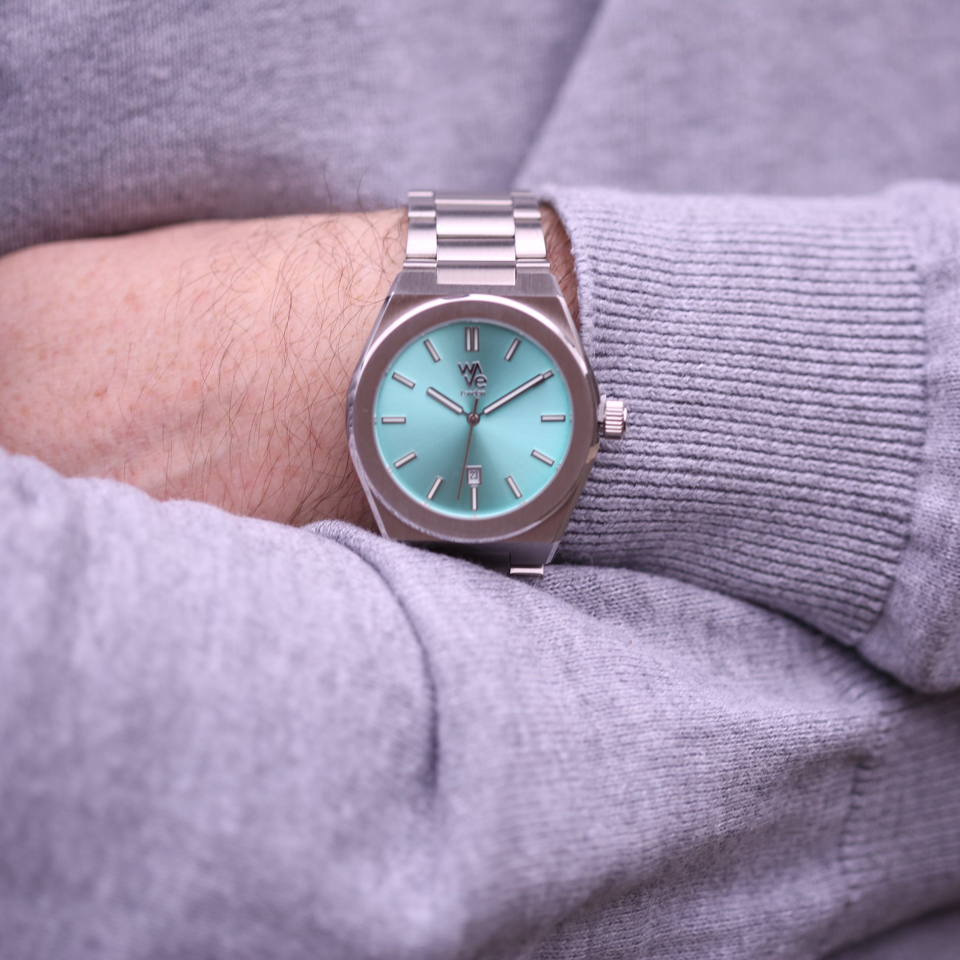 Wave Personalized Watch - Ocean Blue  Unisex Engraved Font Watches Deeply Engraved