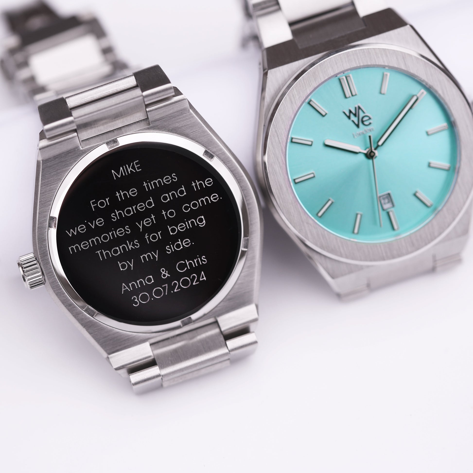 Wave Personalized Watch - Ocean Blue  Unisex Engraved Font Watches Deeply Engraved