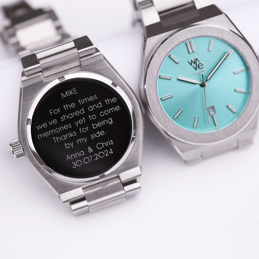 Wave Personalized Watch - Ocean Blue  Unisex Engraved Font Watches Deeply Engraved