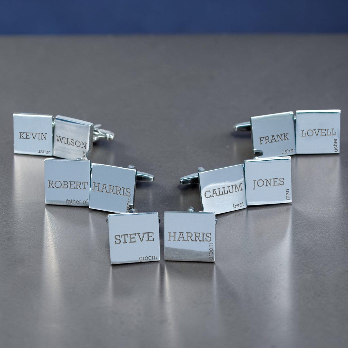 Set of 5-personalized silver cufflinks for groomsmen gift